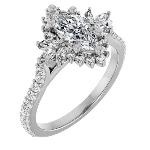 2CT Marquise Moissanite Engagement Ring, 10K 14K 18K Solid Gold & Sterling Silver, Moissanite Diamond Accents with Cathedral Halo Bridal Set Band for Women2