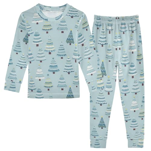 Pajama Sets Long Sleeve Winter Christmas Trees Pattern Soft Comfy Sleepwear 2 Piece PJS 3-8T