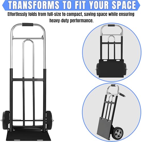 Folding Hand Truck Dolly - 600 LB Capacity, Heavy-Duty Wheels and Compact Design for Moving Heavy Loads in Warehouses, Offices, Homes, and Shopping