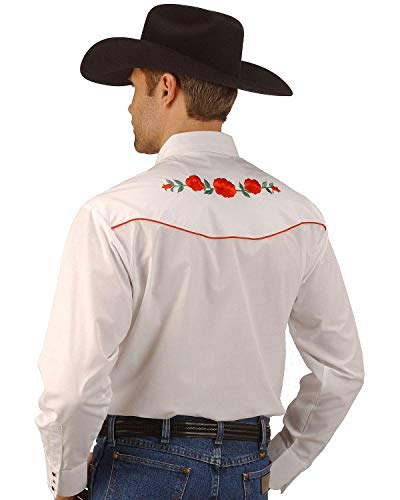 ELY Cattleman Mens Long Sleeve Western Shirt with Rose Embroidery