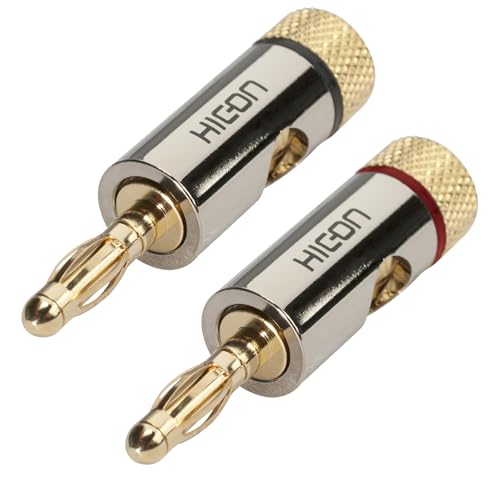 Hicon HI-BM06-RED+BLK - Set di 2 connettori a banana universali, 1 polo, diametro fino a 7,2 mm, colore: Cromo placcato oro rosso/nero