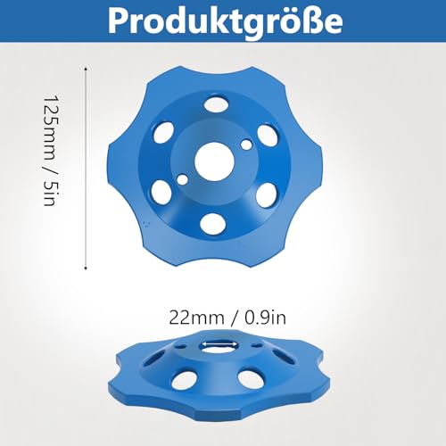 HISUEKIG Diamant Schleiftopf 125mm, PKD PCD Diamantschleiftopf mit 6 Segmenten für Winkelschleifer, Staubreduzierung, Robust und Langlebig, für Betonmörtel Fliesenkleber Farb-Beschichtungen