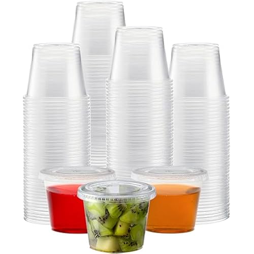 TashiBox 200 Sets-5.5 Ounce Disposable Plastic Jello Shot Cups with Lids, Souffle Portion Cups…