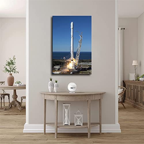 Falcon 9 Rocket Launches Into Space Poster Canvas Painting Print Wall Art Modern Classroom Kitchen Bedroom Room Aesthetics Decoration Boys Women Gift Unframed And Framed (Framed,16×24Inch) #TOP2
