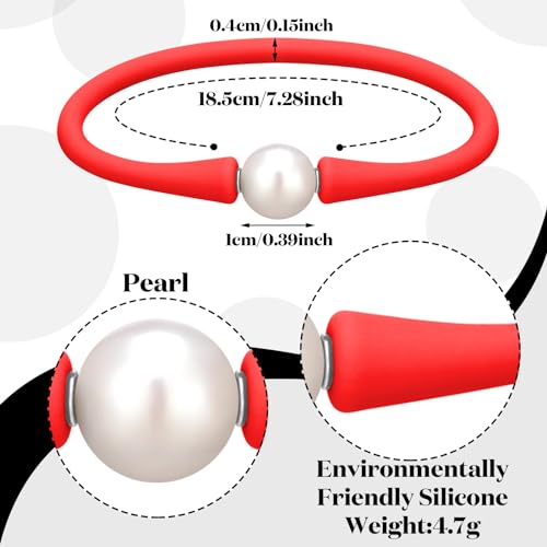6 Pcs 9-11 mm Silicone Rubber Real Natural Freshwater Pearls Bracelets for Women Womens Charm Bangle Personalized Jewelry Silicone Bracelet Colored Dainty Stretch Mood Rubber Bands, 7.5 Inch3