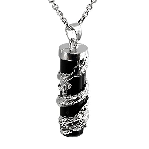 Jovivi 2Pcs Natural Black Agate Crystal Dragon Wrapped Round Ball Cylinder Gemstone Healing Crystal Pendant Necklaces Sets For Couples Valentines Day Gifts #TOP3