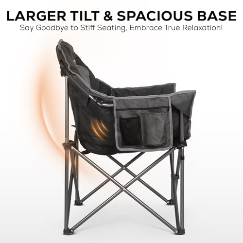 Image of Romswi 2Pcs Oversized XL Padded Camping Chair for Adults, 500lbs Support Heavy-Duty Padded Folding Chair with Side Pocket Cup Holder, Wide&Thick, for Outdoor,Black