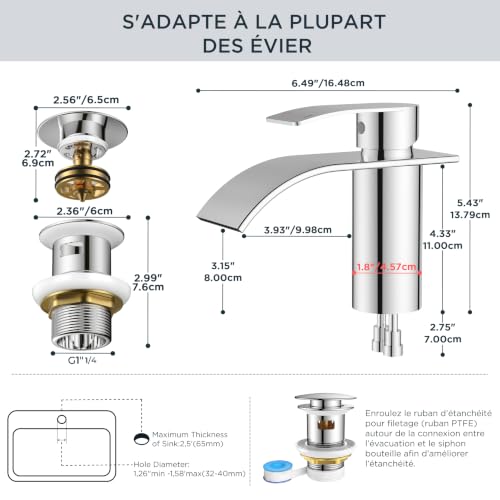 Robinet de lavabo cascade Forious en acier inox avec bonde de vidage - 5