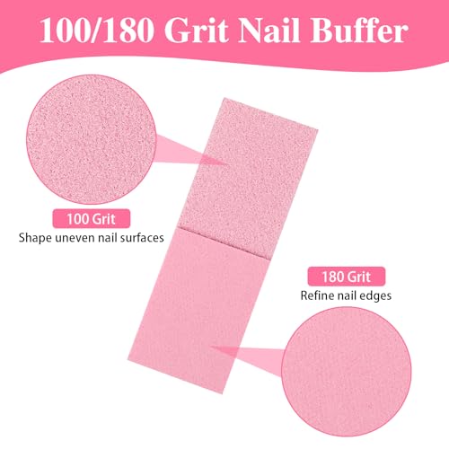 60 Pack Nail Buffers, Mini Buffer Block Nail File, Nail Buffer Block, Nail Files and Buffers, 100/180 Grit Buffing Blocks for Acrylic Nails and Natural Nails (Pink & Black)