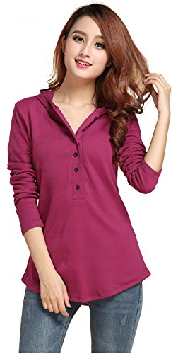 V28® Ladies Women Casual Hoodie Button Tunic Casual Top Long Blouse T Shirt