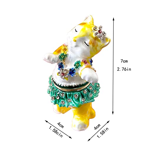 Jingshiy Metal Cat Trinket Jewelry Box Ornament Crystals Hinged Animal Figurines Collectible Jeweled Ring Holder Storage Birthday Christmas Gift #TOP7