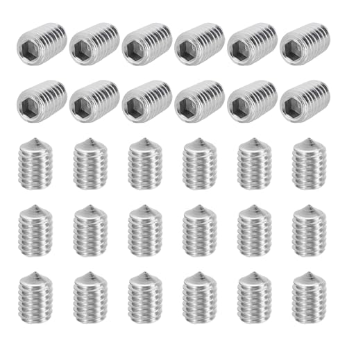 sourcing map 60 Pcs M6x10mm Cone Point Set Screws, 304 Stainless Steel Hex Socket Grub Screws for Bathroom Fixtures Repair Furniture DIY Project