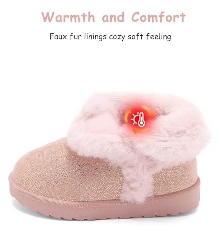 Image of Cubufly Toddler Little Girls Boots Warm Winter Kids Ankle Fur Lined Snow Shoes Non-Slip