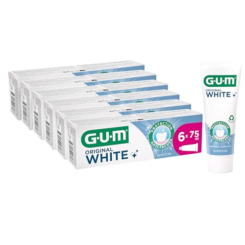 GUM Dentifricio bianco originale | ripristina il bianco originale dei denti senza ingredienti nocivi | Fluoro e isomalto proteggono lo smalto dei denti | 6 x 75