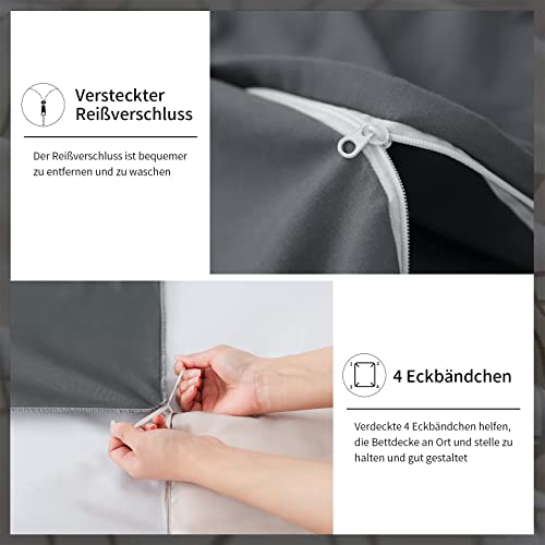 Aisbo Bettwäsche 135x200 4teilig Grau - Bettbezug 135x200cm 4tlg mit Kissenbezug, Bettwäsche Set Mikrofaser mit Reißverschluss, weich und bügelfrei - Image 4