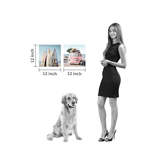 Hardy Gallery Beach Picture Coastal Art Painting: Surfboard & Pink Car Ocean Wall Art on Canvas for Bedroom Bathroom (12” x 12” x 2 Panels) - Image 6