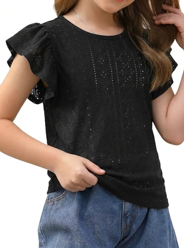 Image of Girls' Summer Shirts Cute Tops Ruffle Sleeve Crew Neck Casual Tees