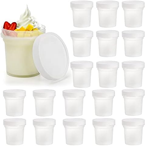 Peohud 20 Pack Ice Cream Containers, 10 Oz Plastic Freezer Food Storage Jars with Screw Lids, Leak Proof Takeout Container for Jam, Reusable Pudding Cups for Fruit, Dessert, Sundaes, Soup, BPA Free Cover