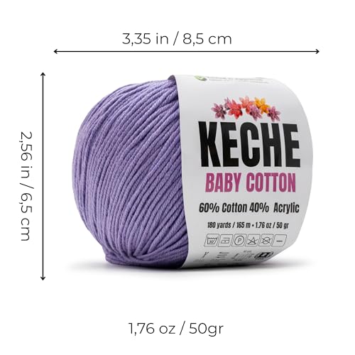 Image of Keche Baby Cotton, 60% Cotton 40% Acrylic Yarn, Soft Cotton Yarn for Crochet and Knitting, Amigurumi Yarn 1 Skein /Ball 1.76 Oz (50g) / 180 Yrds (165m) - Lilac