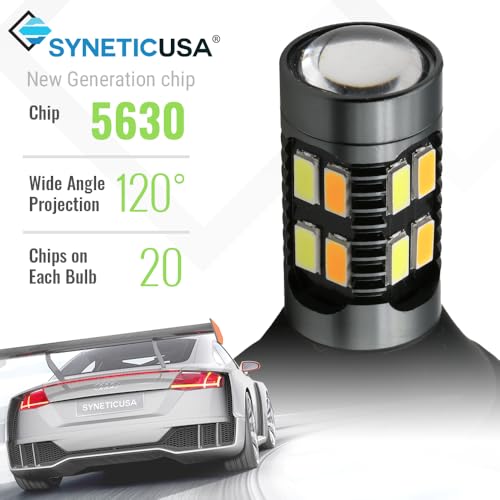 Syneticusa 7443 CANBUS Switchback LED Bulbs Built in Resistor Error Free Anti Hyper Flash 7443 7444 7444NA T20 Bulbs White and Amber 600% Super Bright Turn Signal Light DRL Parking Light (20 LEDs)
