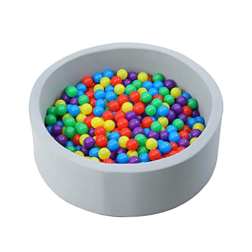 Kiddy-Fux - Bällebad 90cm + 500 Bälle für Kinder Bällebäder Babybälle Plastikbälle Ballpool Pool für Kinder Bällepool Schaumstoff Stoff Grey + Einlage weiches Material Cover