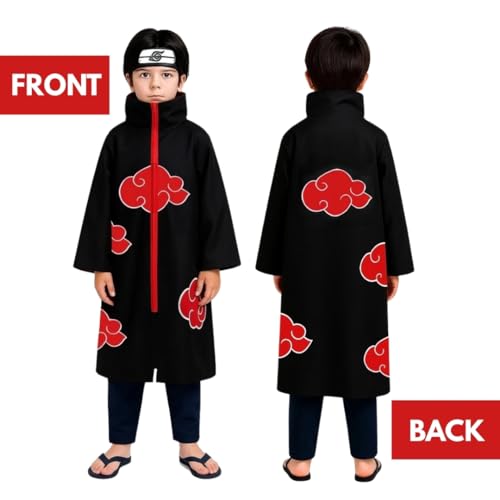 Image of WANNA PARTY Akatsuki Costume Akatsuki Cloak, Anime Cosplay Itachi Costume for Boys and Girls Age 5 to 7 years