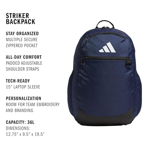 Image of adidas Striker 3 Team Sports Backpack - Daypack for Sports Gym Travel, 36L, Navy Blue, OSFA