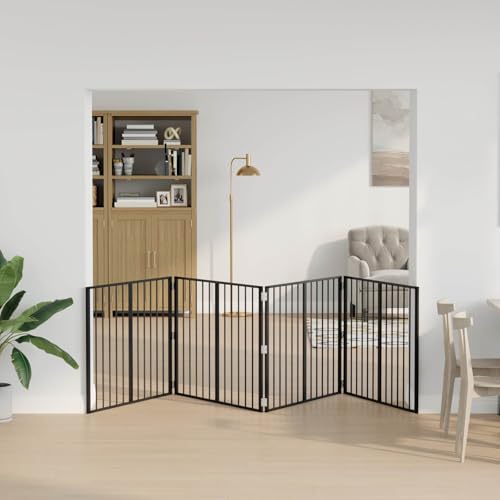 Mokuyary Hundetor 4 pcs Schwarz 100 x 80 cm Verzinkter Stahl Hundezaun Faltbare Freigehege Hundelaufstall Freilaufgehege für Hunde, für drinnen und draußen