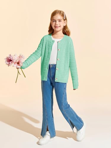 Image of Haloumoning Girls Button Down Cardigan Jackets Kids Long Sleeve Cable Knit Sweaters 5-14 Years