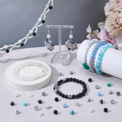 PH PandaHall 1 Box (About 720 pcs) 24 Color 8mm Round Mixed Style Glass Beads Assortment Lot for Jewelry Making, Gradual Earth Tone