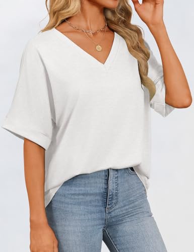 Womens Oversized T Shirts V Neck Loose Fit Shirts Short Sleeve Summer Casual Tops 2025 Trendy Blouses Y2K Plain Tees3