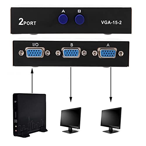 VGA Splitter Connect 2 Computers to 1 Monitor, Plug and Play, No Data Loss, Fast Data for VGA, XVGA, SVGA, UXGA and Display