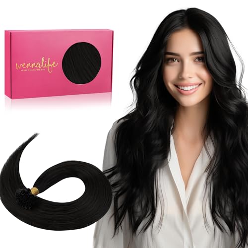 Image of WENNALIFE U Tip Hair Extensions Human Hair, 50g 50s 22 Inch Jet Black Remy Hair K Tip Hair Extension Real Human Hair Invisible Straight Keratin Hair Extensions