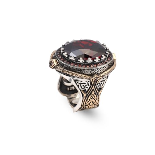 Bague fiançailles homme grenat et argent vintage cadeau idéal