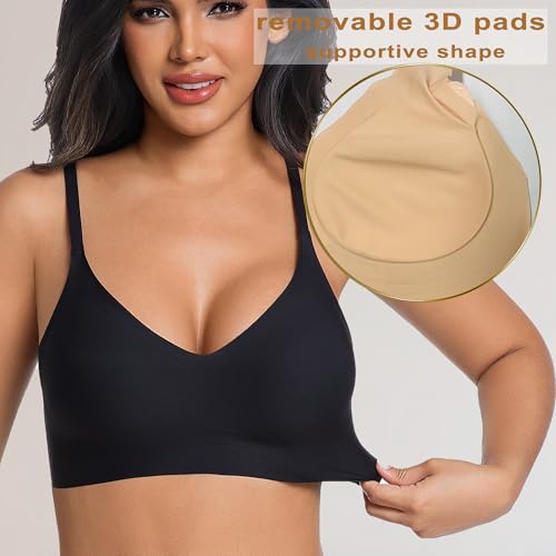 Image of PRETTYWELL Comfortable Bras, Seamless Wire Free Everyday Bras for A to D Cups, V Neck Soft and Light Basic Bras for Women