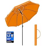 SONGMICS Sonnenschirm, 200 cm, Sonnenschutz, UPF 50+, um 30° in beide Richtungen neigbar, höhenverstellbar, mit Tragetasche, für Balkon, Garten, Terrasse, Strand, ohne Sockel, Orange GPU65OGV1