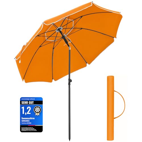 SONGMICS Sonnenschirm, 200 cm, Sonnenschutz, UPF 50+, um 30° in beide Richtungen neigbar, höhenverstellbar, mit Tragetasche, für Balkon, Garten, Terrasse, Strand, ohne Sockel, Orange GPU65OGV1