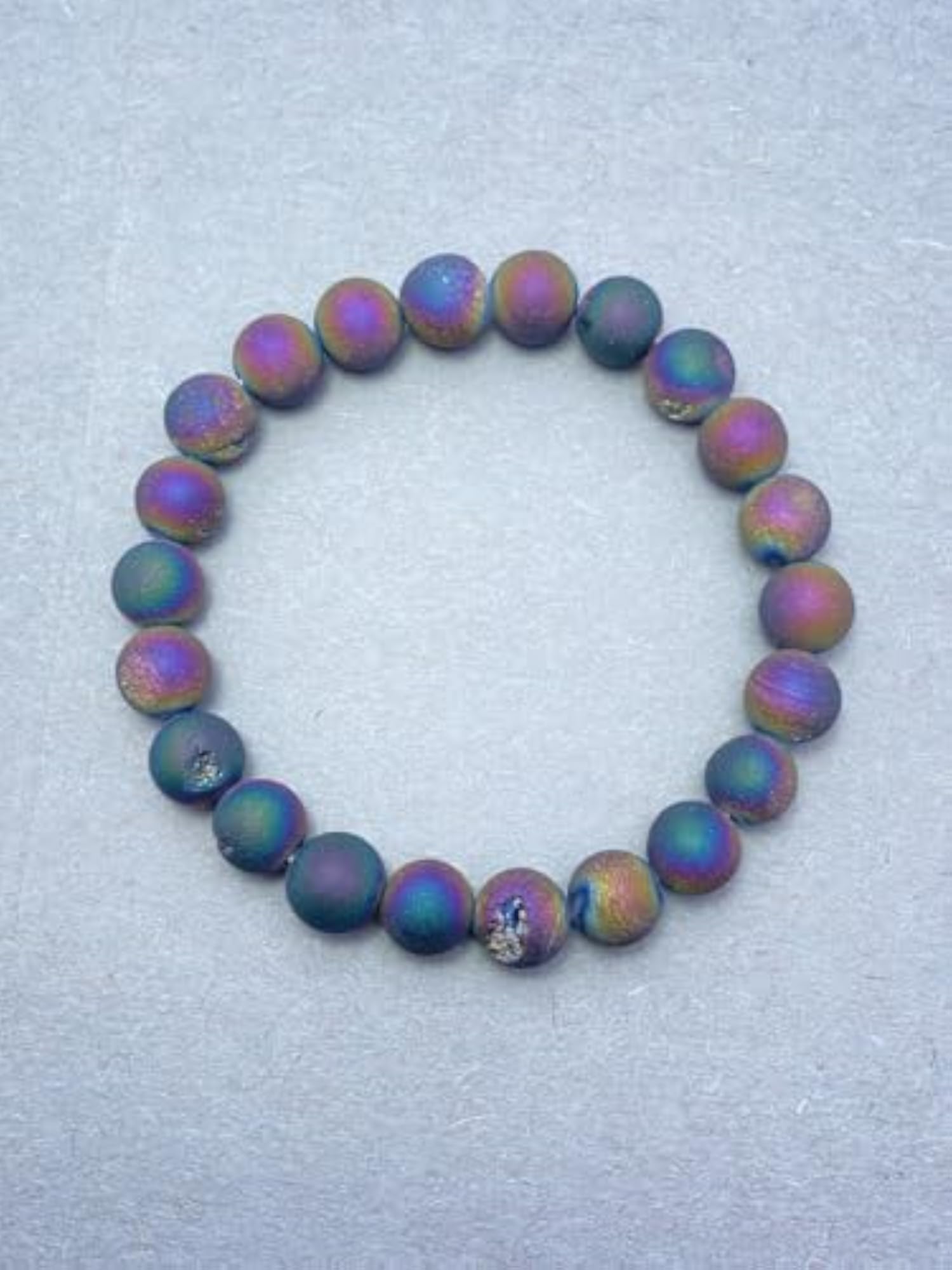 Natural Rainbow Druzy Agate 8mm Round Beads Stretchable Bracelet