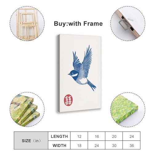 Impression sur toile oiseau bleu japonais pour habiller un mur vide de chambre ou de salon - 2