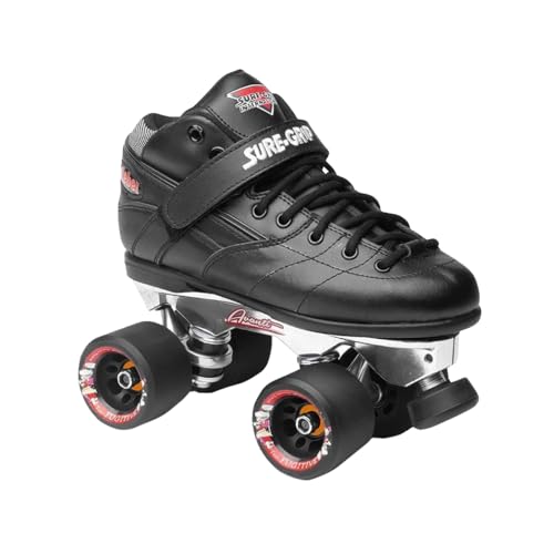 Sure-Grip Rebel Avanti Indoor Roller Skates for Men & Women | Polyurethane Material of Wheels with Nylon Sole | 8mm Aluminum Trucks, 62mm Fugitive Wheels ABEC 7 Bearings - Available in Black Color