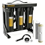 Filterelated Upgraded 3-Stage RV Water Filter w/Bracket, PP+Polyphosphate, Carbon Block & 0.01μm UF, 3/4' Brass Fittings, Reduces Sediment...