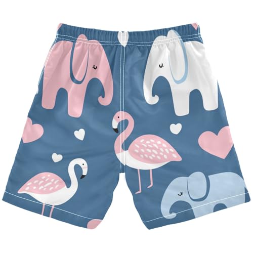 Boys Beach Board Shorts Elephant Flamingo Cartoon Swim Trunk Teen Swimwear 8-16Y2