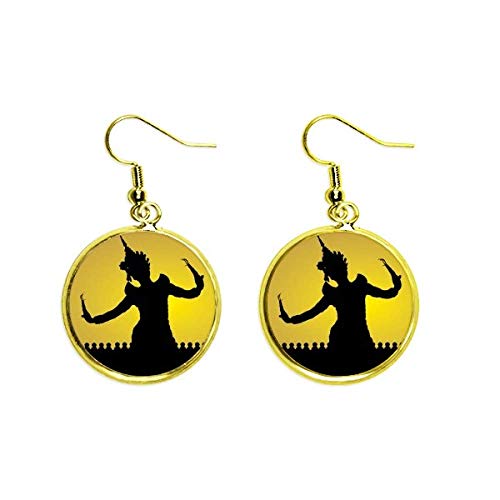 Pendientes budistas de Tailandia estilo bailarina drop dorados mujer