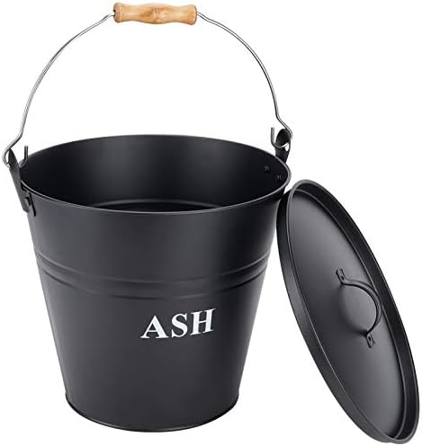 INNO STAGE Ash Bucket with Lid and Handle, Galvanized Iron Ash Pail for Fi, Fire Pits and Wood Burning Stoves - Black