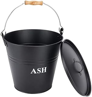 INNO STAGE Ash Bucket with Lid and Handle, Galvanized Iron Ash Pail for Fi, Fire Pits and Wood Burning Stoves - Black