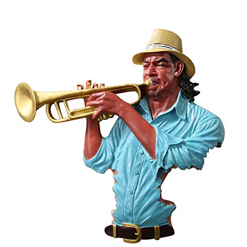 Topyl Large Wall Sculpture Art Decor,3D Music Art Statue Ornament For Bar Restaurant Wall Decor,Creative Jazz Musician Player Figure Sculpture Trumpeter 50X50X9Cm(20X20X4Inch) #TOP5