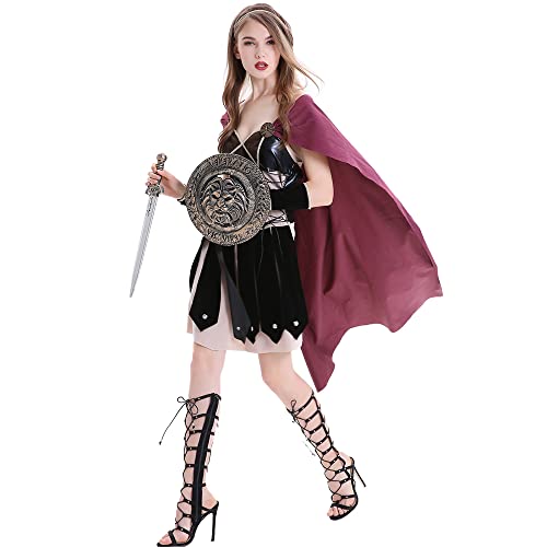 Image of Ulalaza Women's Cosplay Costume Cleopatra Greek Goddess Ancient Roman Warrior Uniform Outfit for Halloween Party