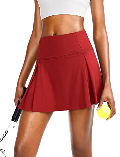 Viodia Women's Pleated Tennis Skirts With Pockets High Waisted Golf Skorts Skirt For Women Athletic Running Workout Red #TOP4