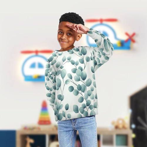 JUNZAN Aesthetics Eucalyptus Leaf Kids Boys Hooded Sweatshirt Fleece Fall Tops Shirts Athletic 4T4