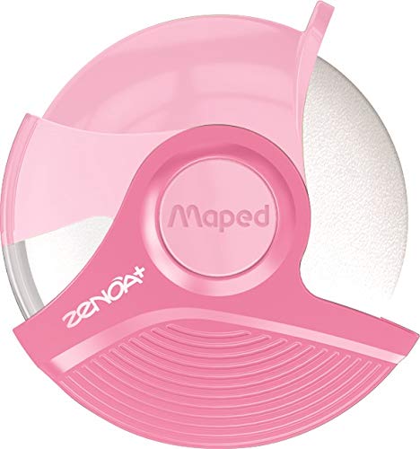 Image of Maped - Zenoa Plus Eraser - Round White Eraser with Protective case That rotates Over 180 - Phthalate Free - PVC Free - Pastel Pink